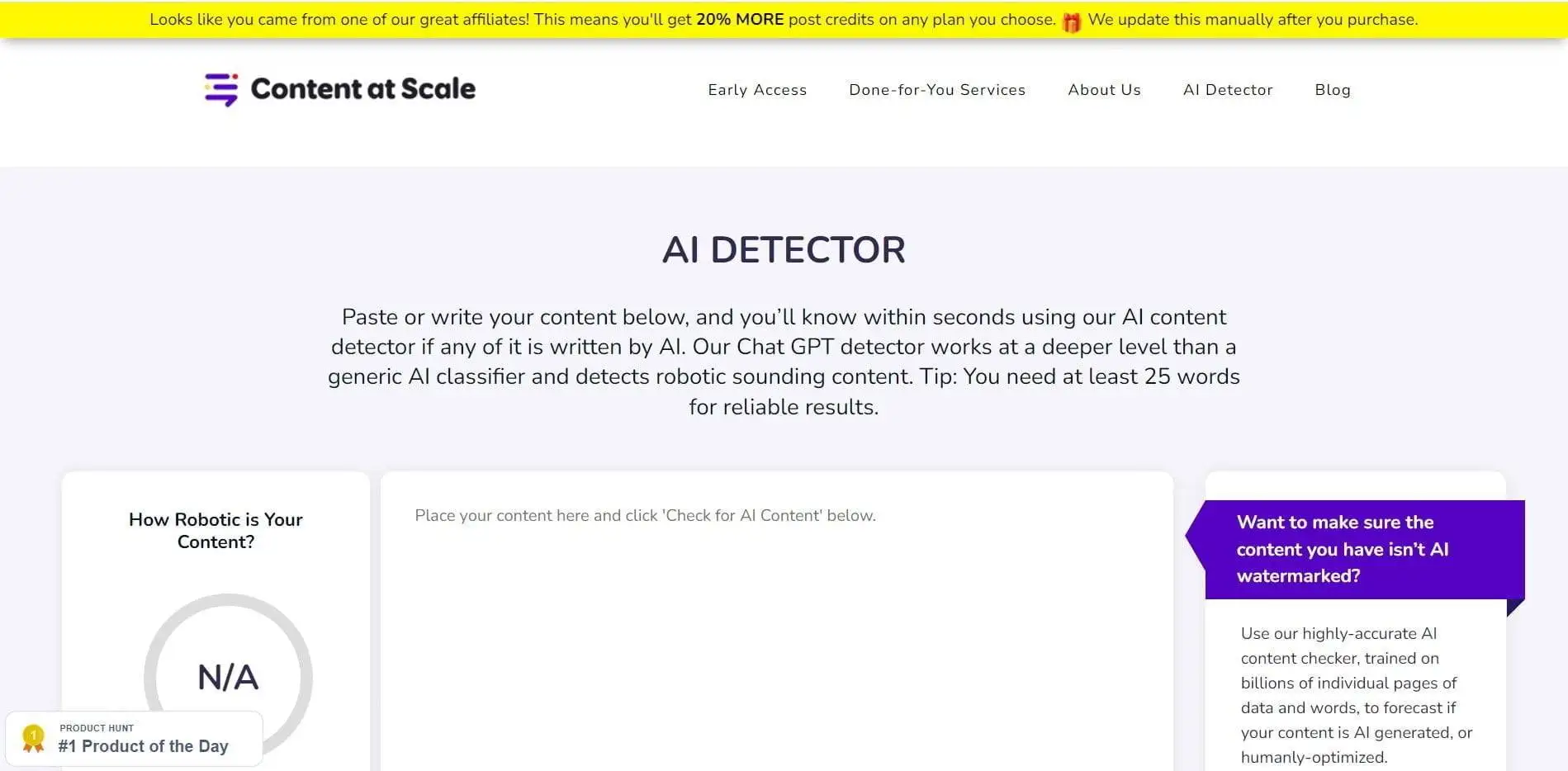 Content At Scale's is an AI Text Detector is an advanced solution for identifying duplicate content, ensuring originality, and checking plagiarism.