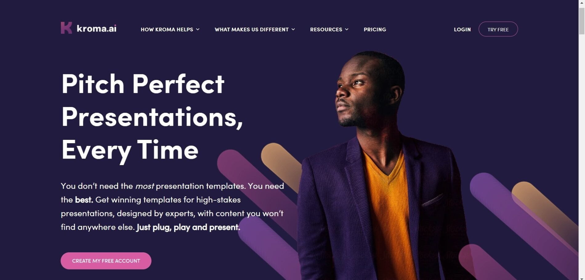 Kroma is an AI presentation tool to create appealing presentations. It offers expert-built and tested decks, templates, and visuals that make it easier than ever to pitch, propose, and present.