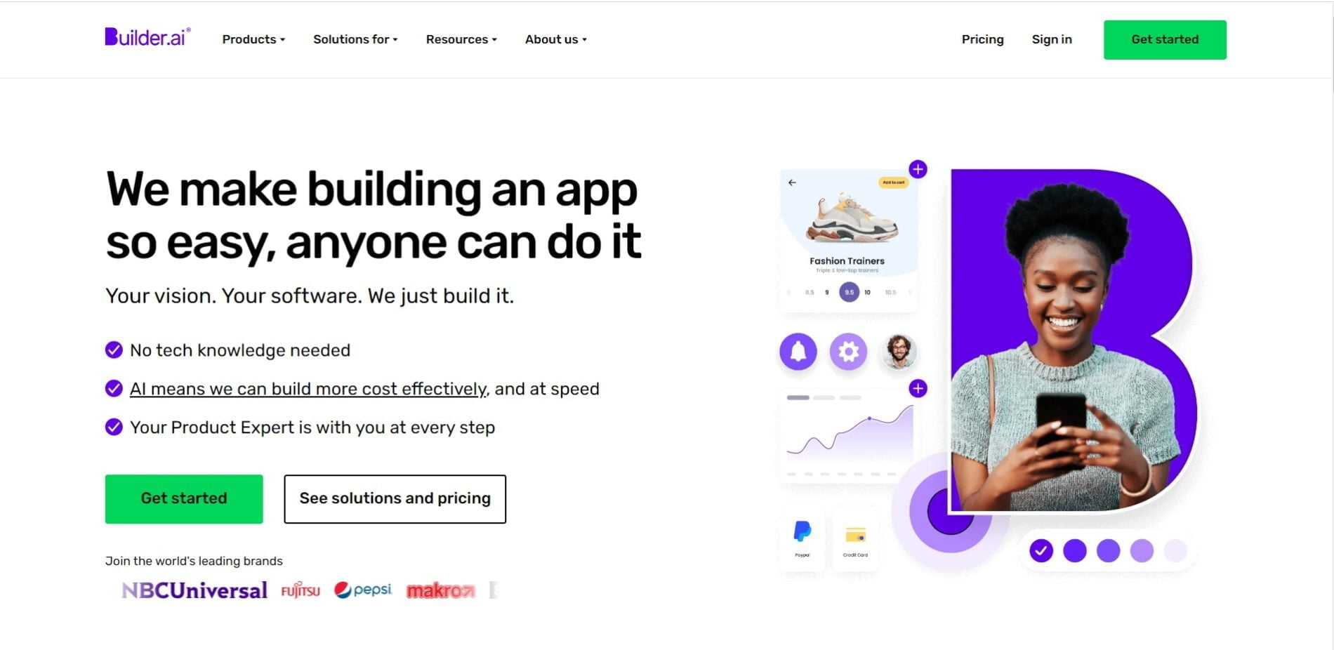 Builder.ai is an AI website builder platform that simplifies web and app development, offering custom solutions for businesses with no tech knowledge required.