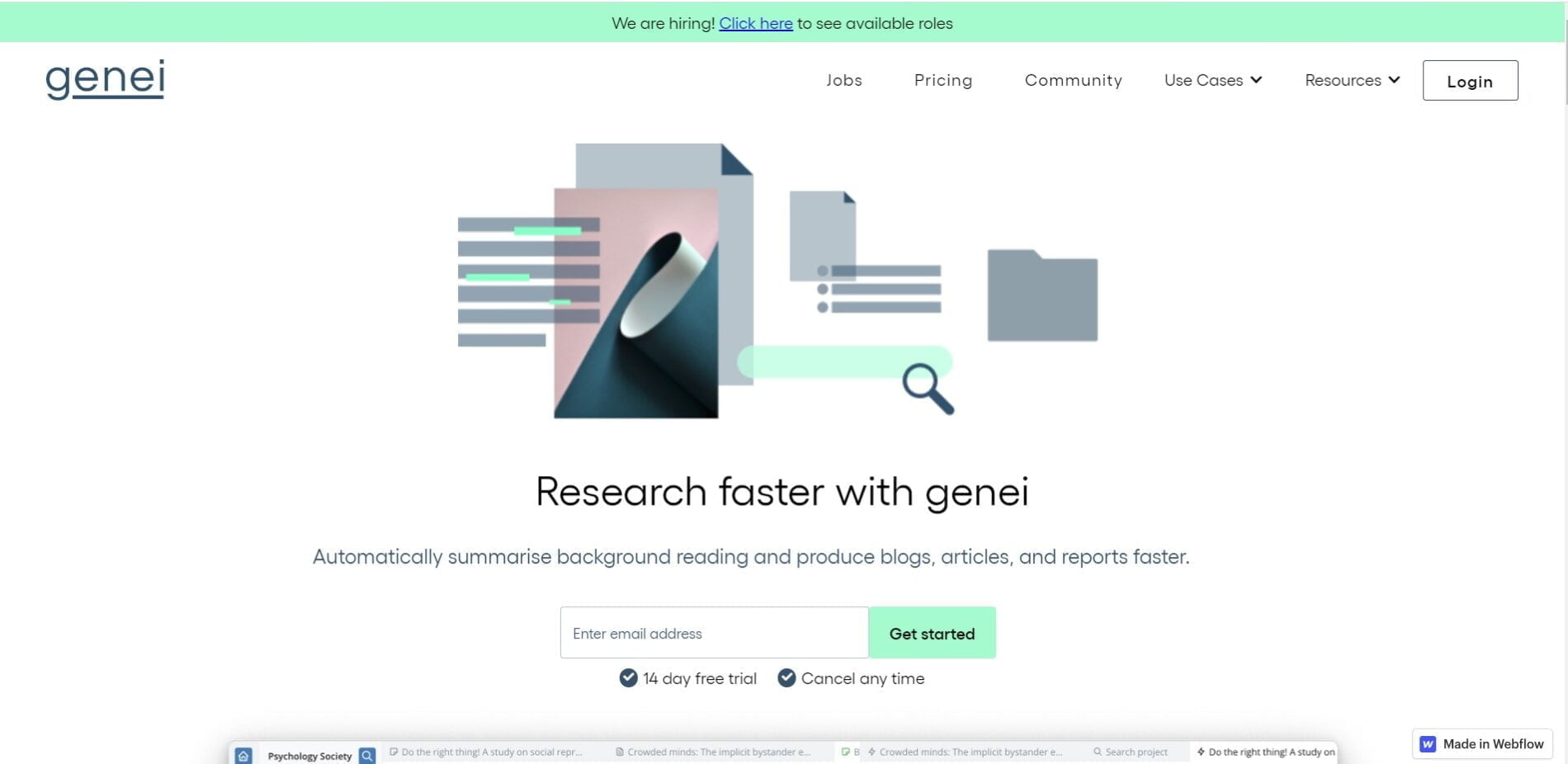 Genei is an AI summarizer and research tool that utilizes AI to automatically summarize articles and research papers, allowing users to work more efficiently.