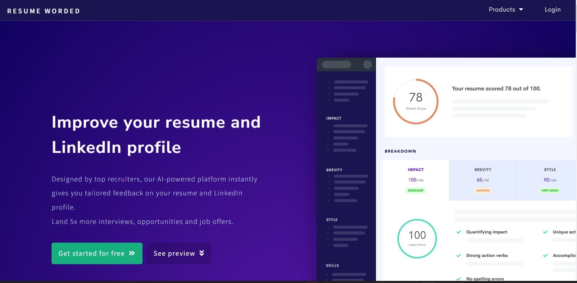 Resume Worded is an AI resume tool designed to optimize resumes and LinkedIn profiles for job seekers